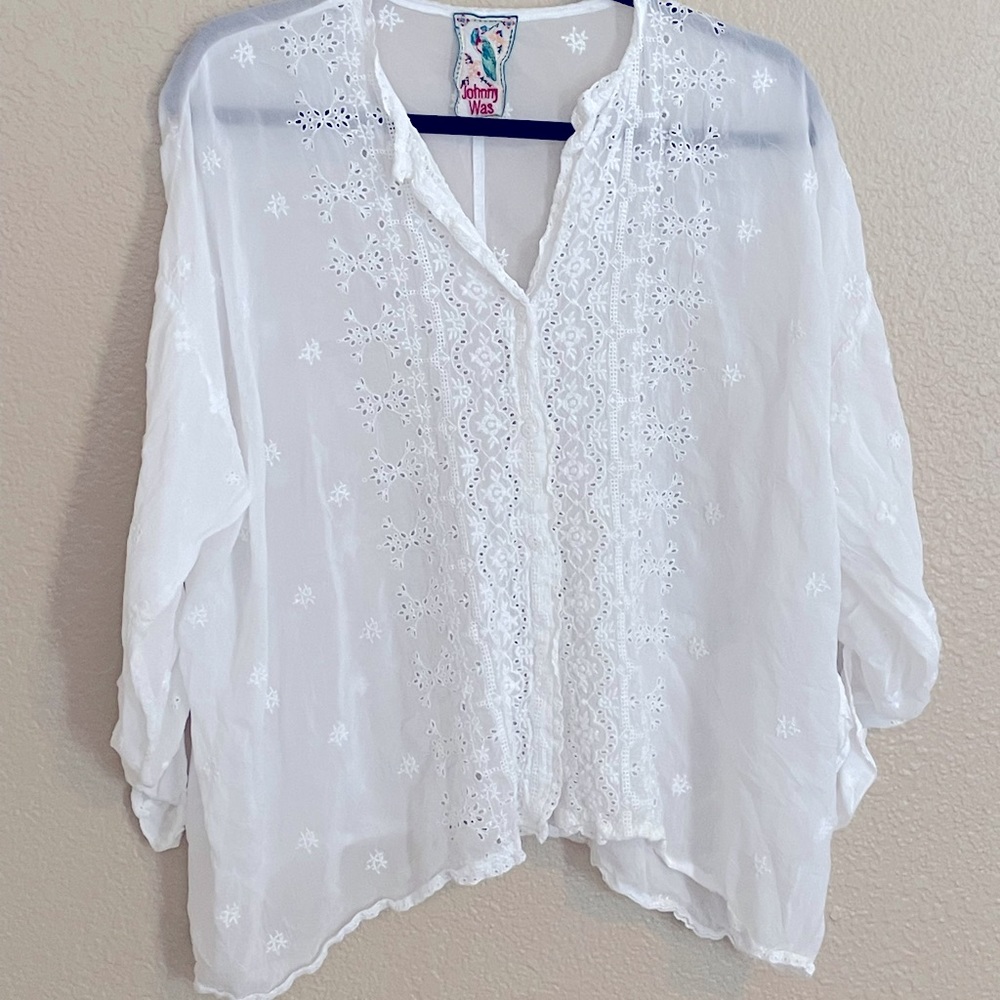 Johnny Was Embroidered Eyelet Blouse